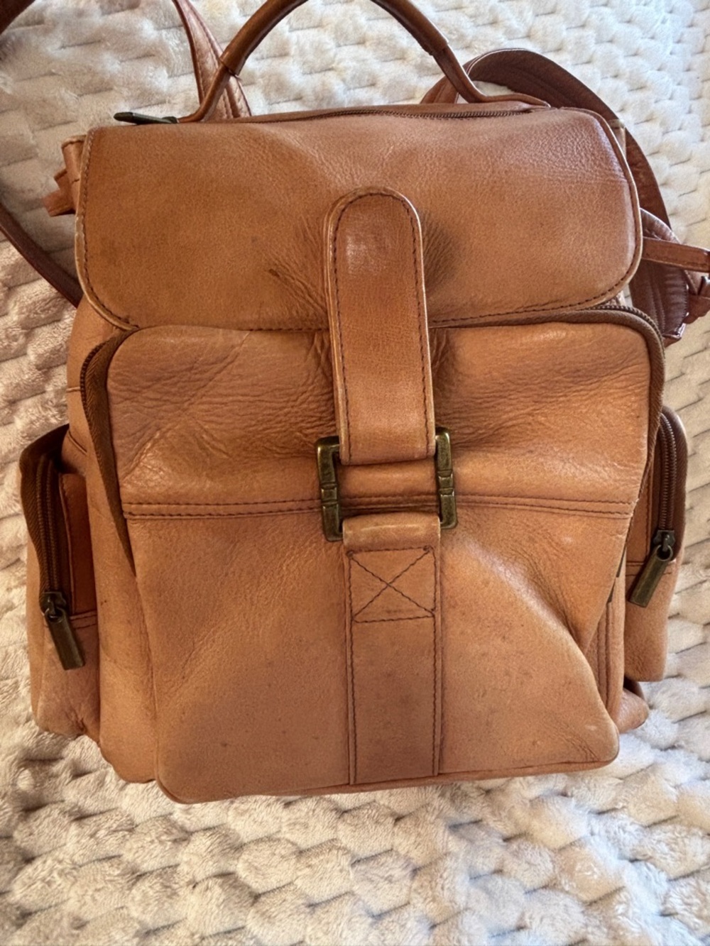 Colombian Tan Leather Convertible Backpack Satchel Multi Pocket